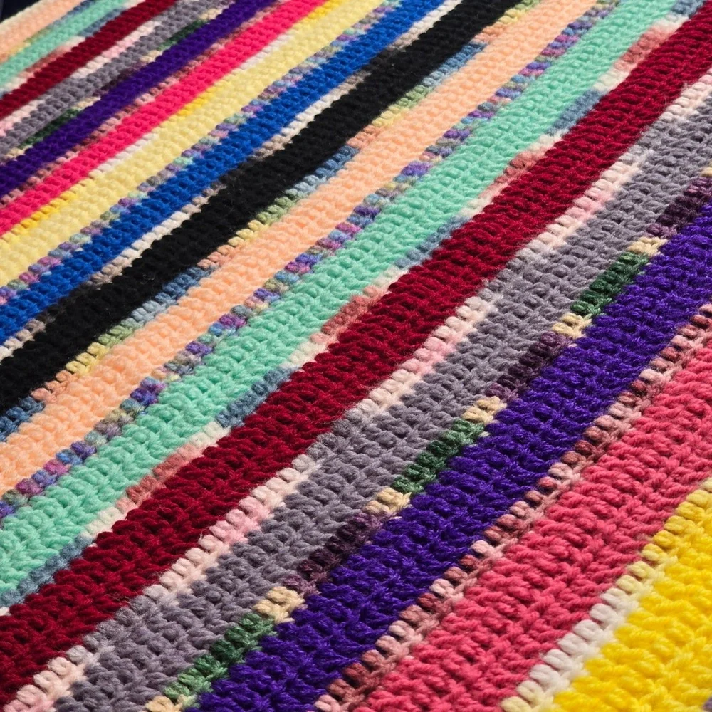 Handmade Crochet Afghan Blanket Boho‎ Colorful Stripe 48x50
